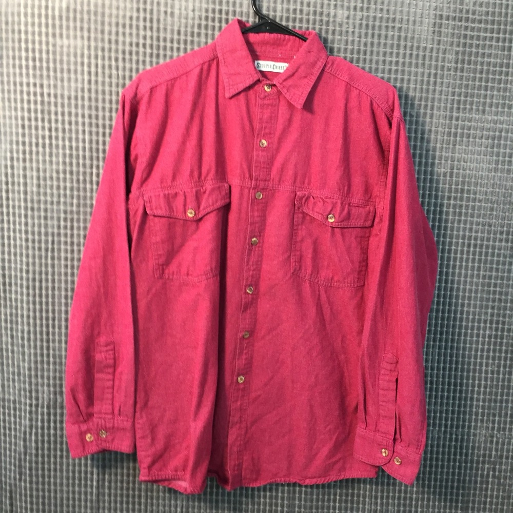 Steeple Chase Mens Red 100% Cotton Button‎ Down Shirt Small Long Sleeve Pockets
